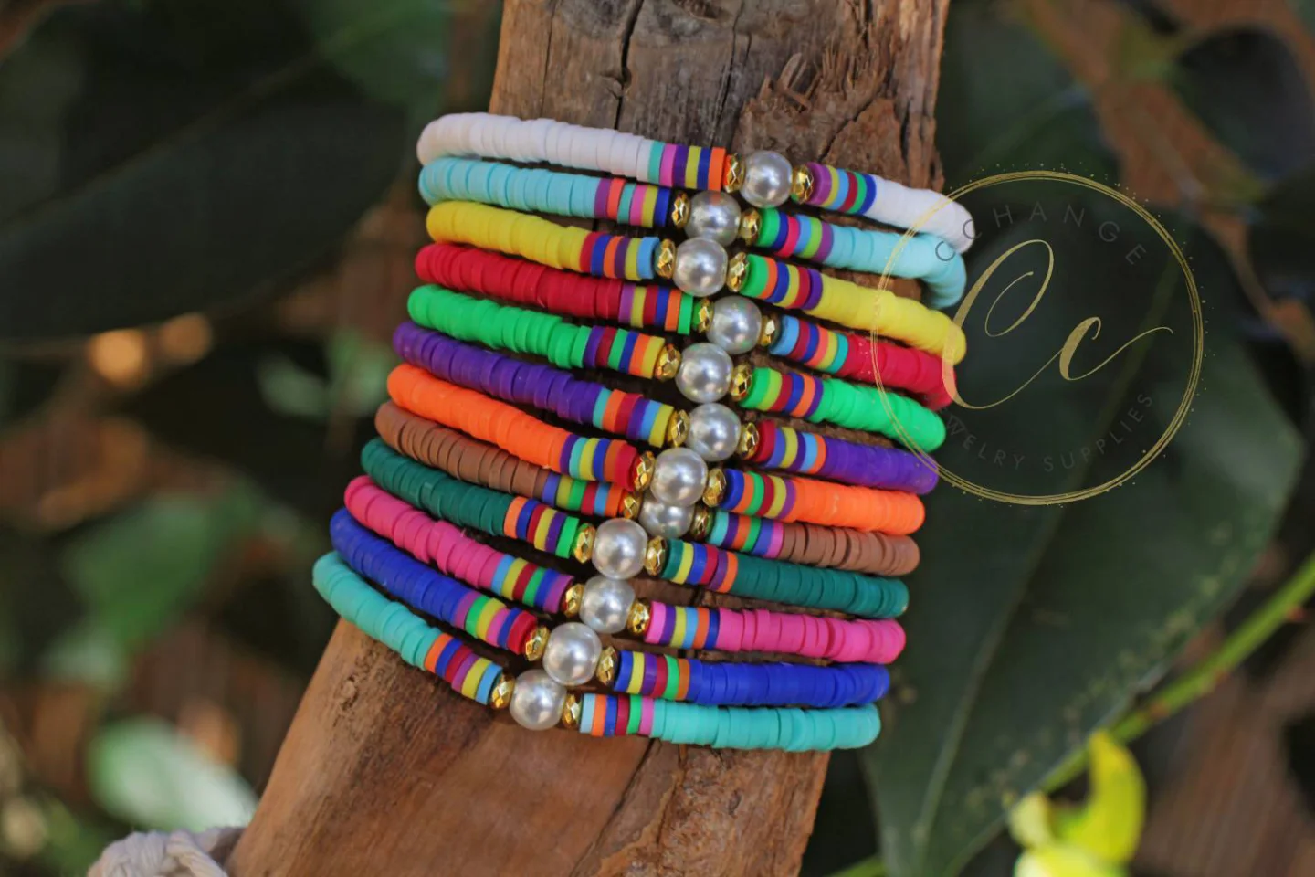 one-pearl-multicolor-heishi-elastic-bracelet.