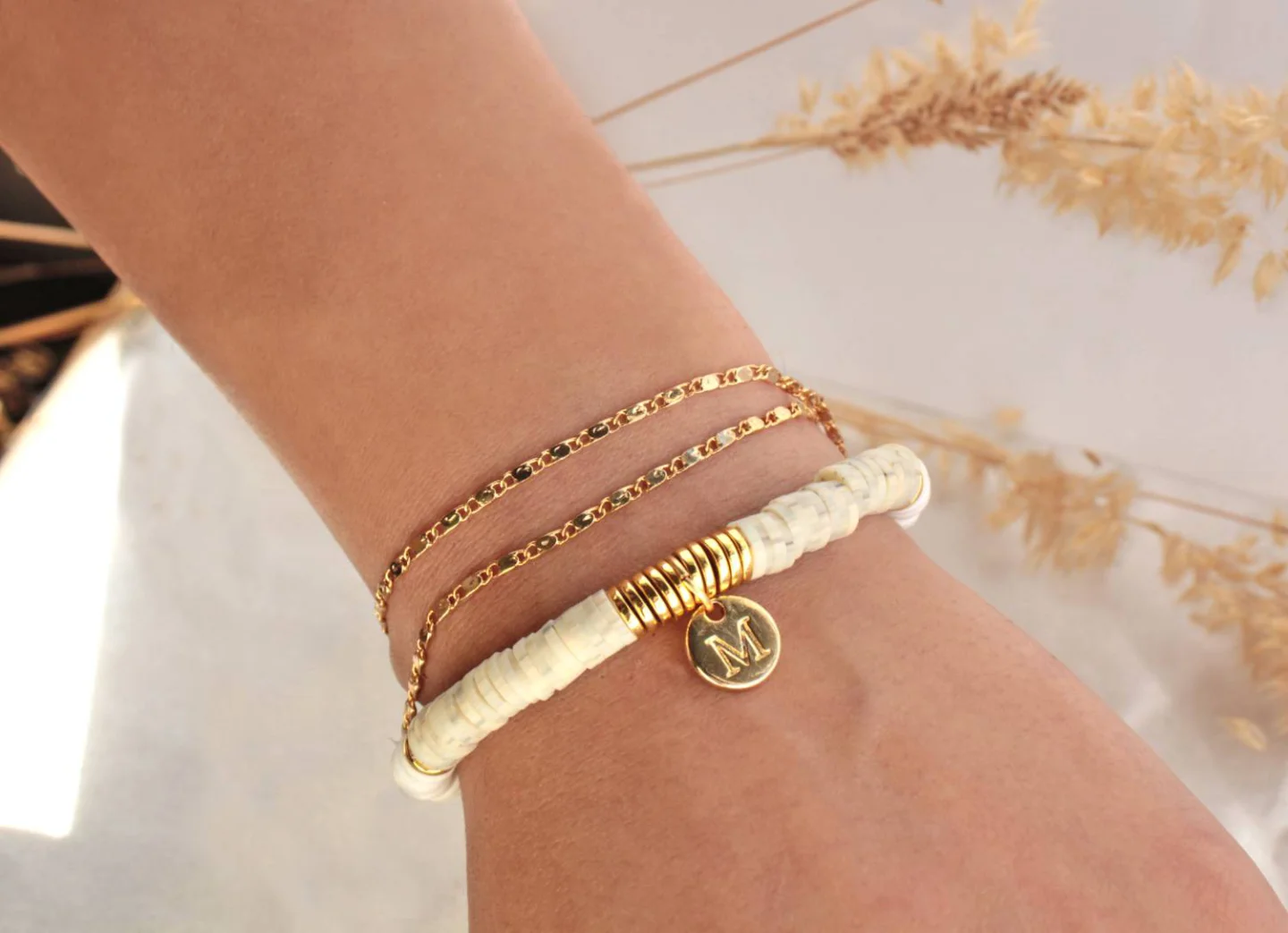 gold-initial-charm-heishi-bracelet.
