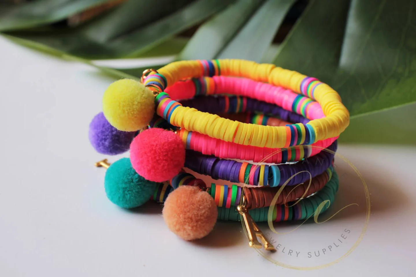 heishi-bracelet-pompom-bracelet-colorful.