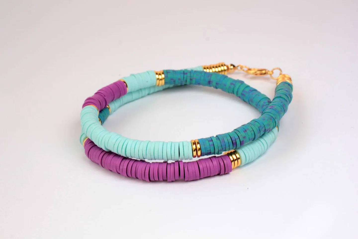 multi-color-heishi-beaded necklace.