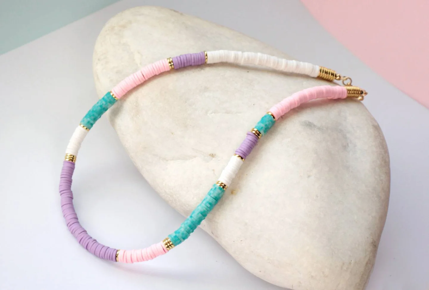 multi-color-heishi-beaded necklace.