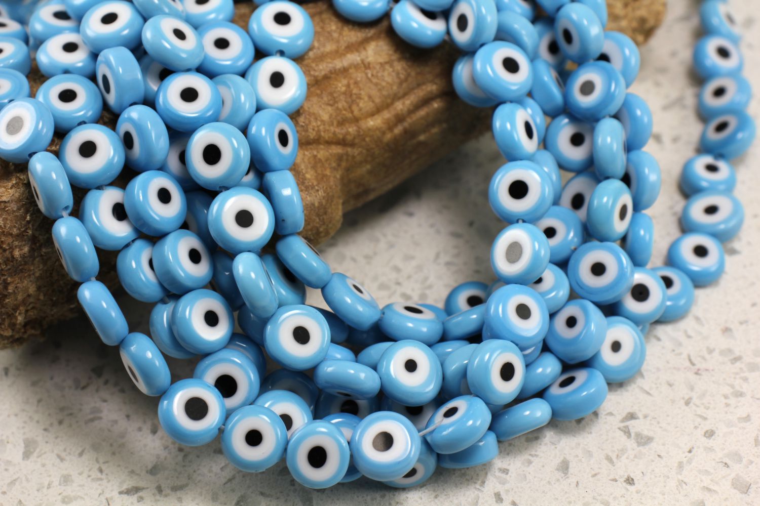 10mm Flat Round Turquoise Glass Evil Eye Beads